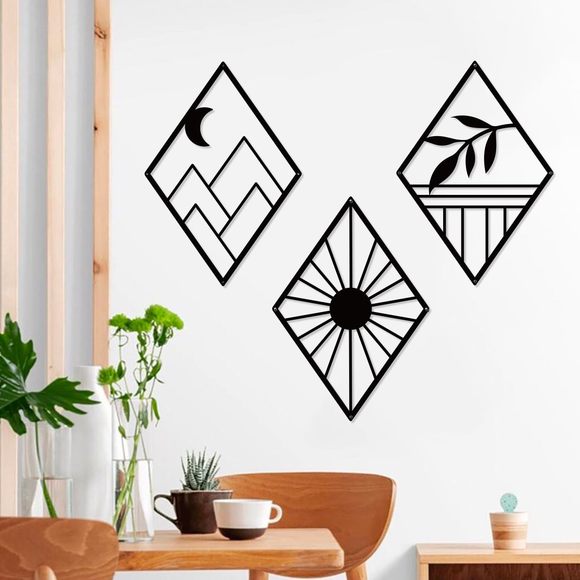 Boho Metal Minimalist Geometry Wall Art, Black Bohemian Line Metal Art Wall🦑